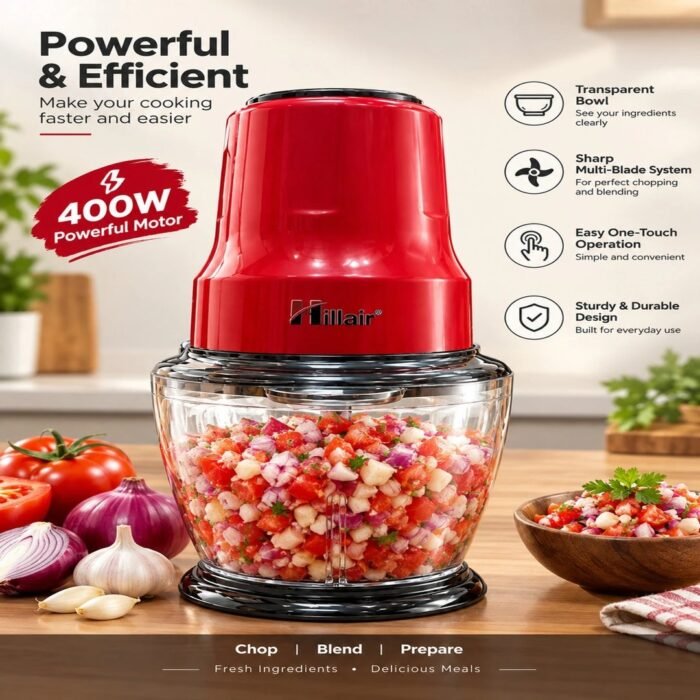 HILLAIR Mini Electric Chopper|One-Touch Operation| Stainless Steel Blade| Food-Grade (6 cm)